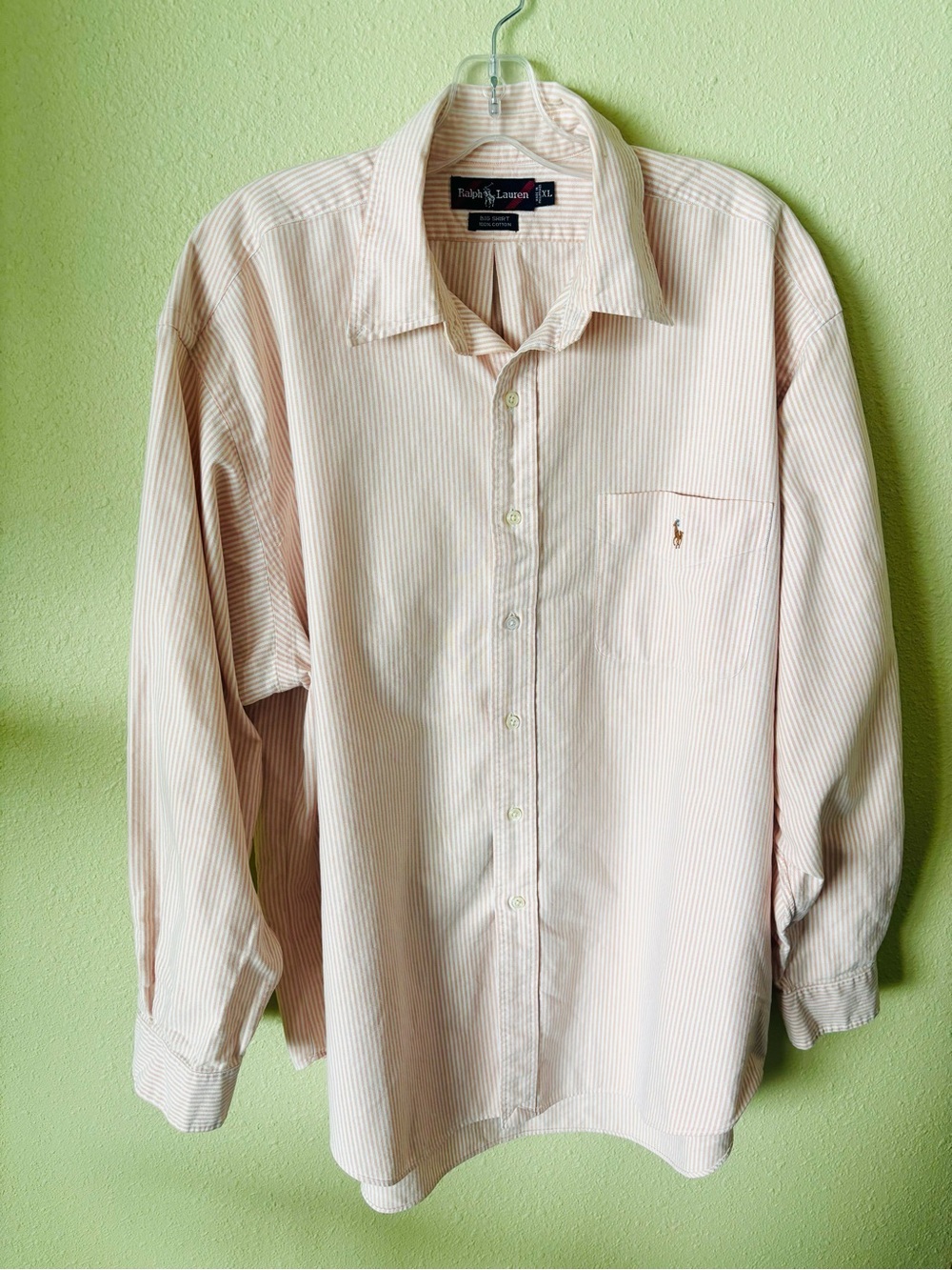 Vintage Ralph Lauren in New Rose Pink Striped Oxford Long Sleeve Shirt Size: XL